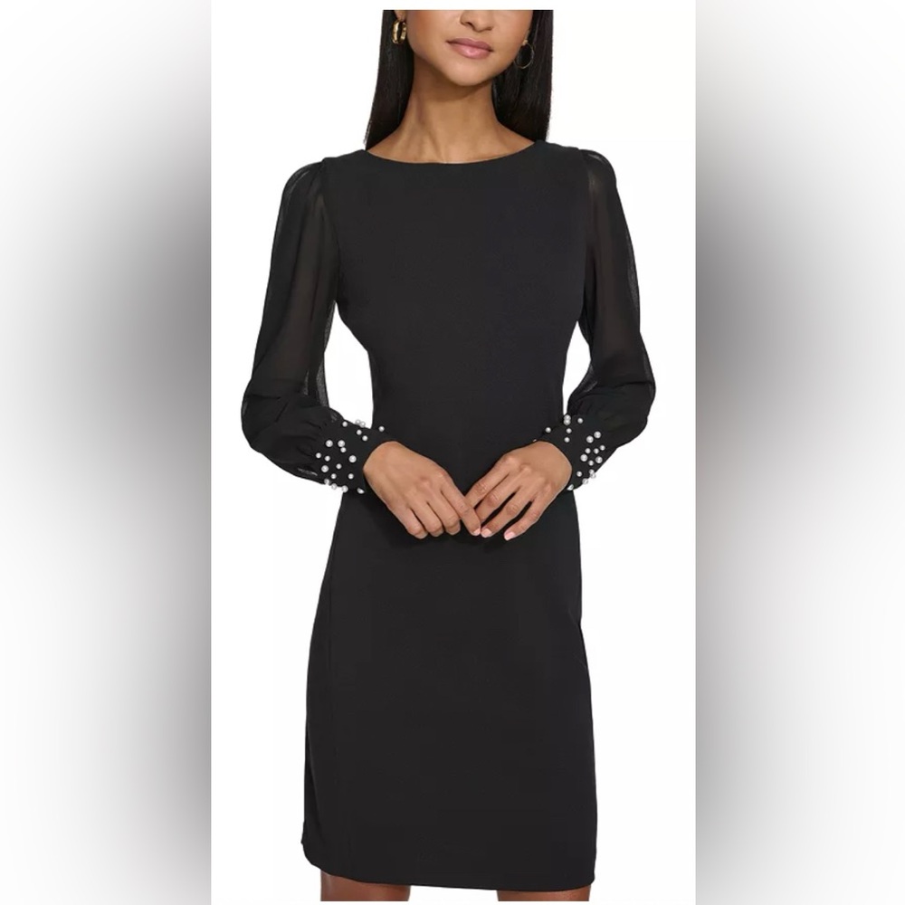 NWT - Designer Elegant Black Dress with pearl accents
